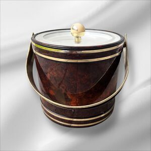 Vintage Georges Briard Ice Bucket | Mid-Century Modern Burl Wood Look | MCM